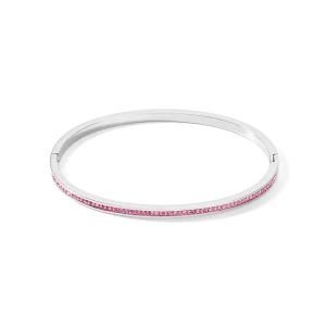 Armreif Edelstahl silber & Kristalle Pavé rosa Größe 17 cm