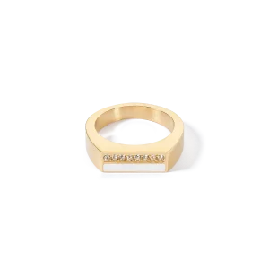 Ring Square Stripes gold-weiß