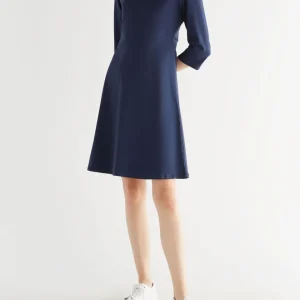 Leela Cotton V-Neck Kleid 3/4 Arm Baumwolle Elasthan