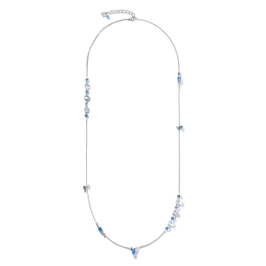 Halskette GeoCUBE® chain long Edelstahl & Kristalle silber-blau