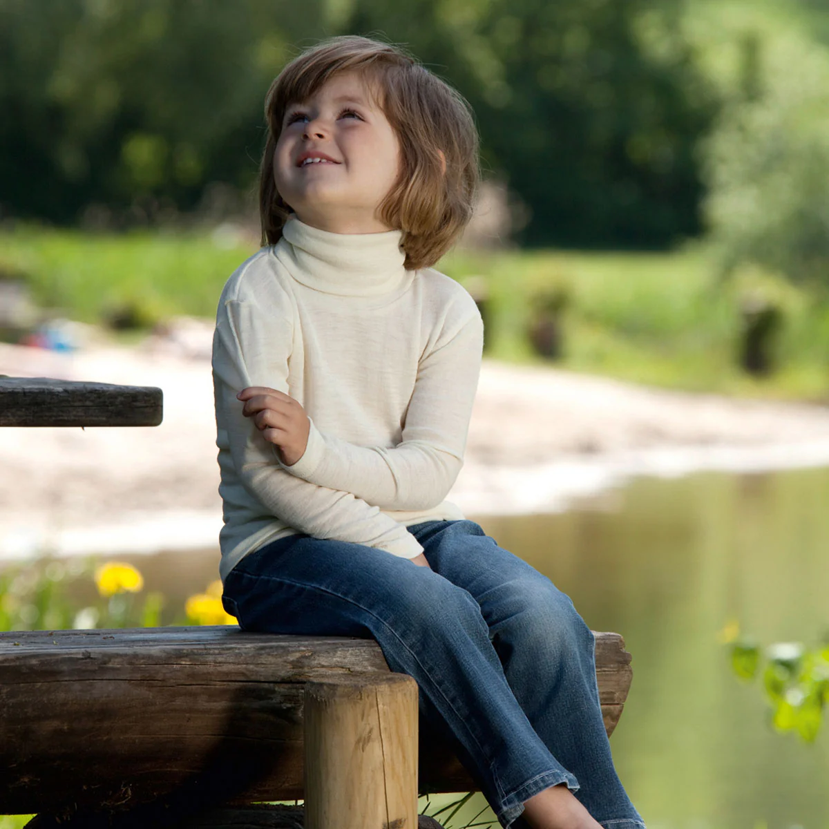 Engel Natur Kinder Rolli Uni Langarm Wolle Seide – Bild 5