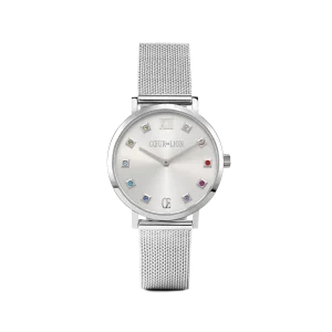 Uhr Rund Silver Sunray Milanaise Edelstahl
