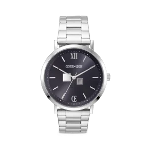 Uhr Rund Statement Unisex Sunray Midnight Blue Edelstahl Frosted Silber