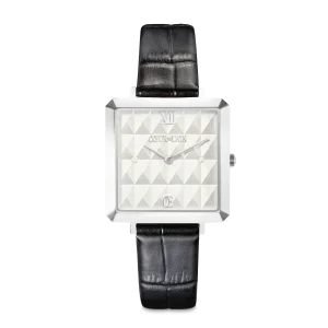 Uhr Iconic Cube Spikes Silber Armband Leder Schwarz