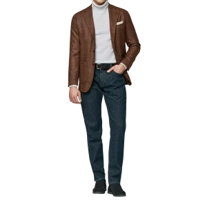 Mahagonybraunes Sakko mit Blauem Windowpane Muster