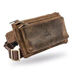 Bauchtasche Leder Unisex – Gürteltasche & Hüfttasche aus Büffelleder – 3 Fächer | Portland