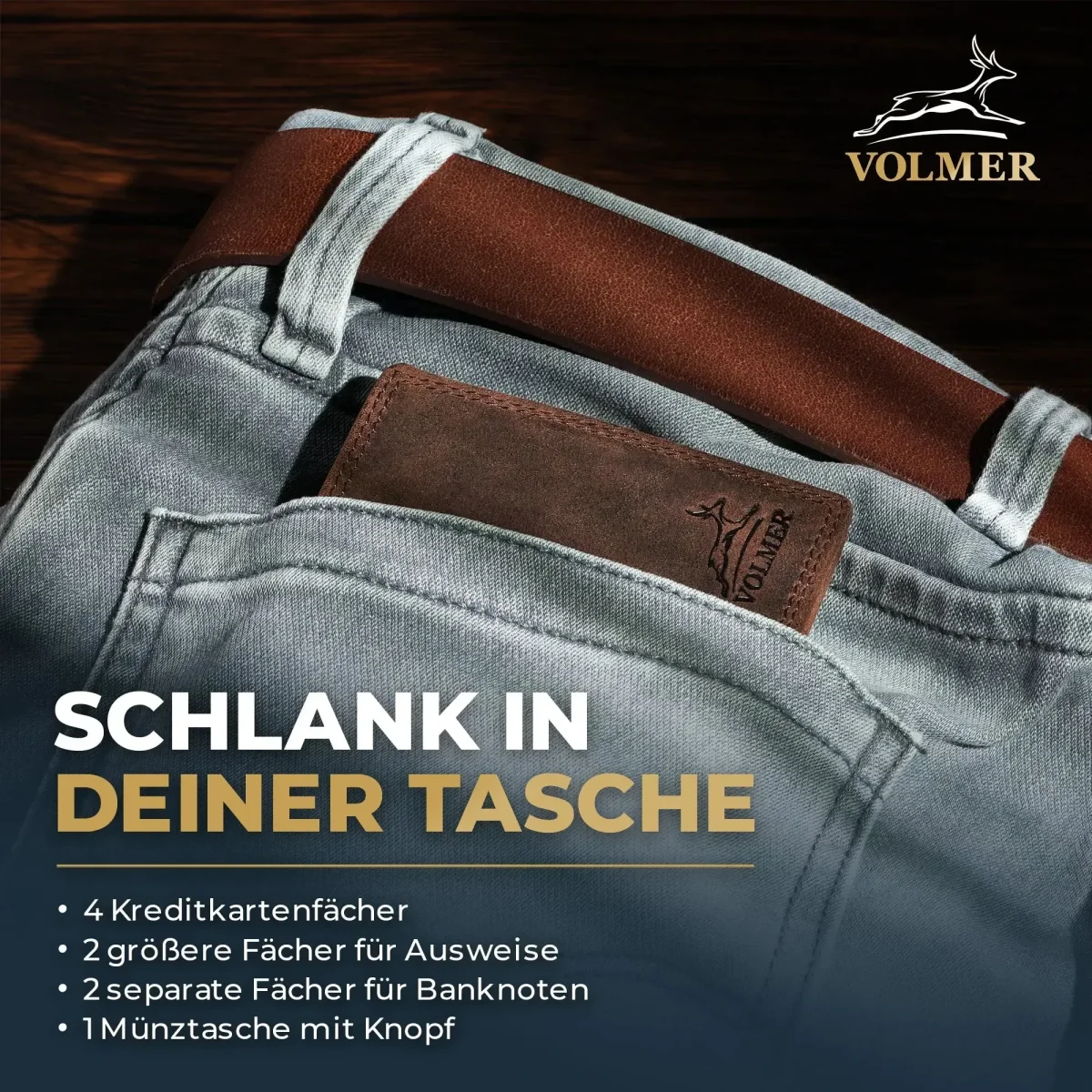 Leder Geldbörse Herren mit RFID-Schutz – extra-stabile Doppelnaht – 6 Fächer für Kreditkarten | VO8 – Bild 3