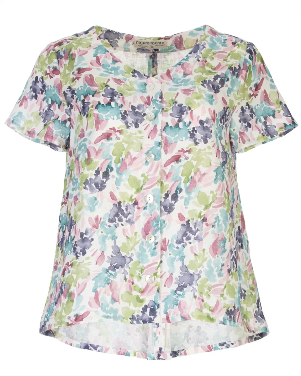 Naturalmente Damen-Leinenbluse mit floralem Muster